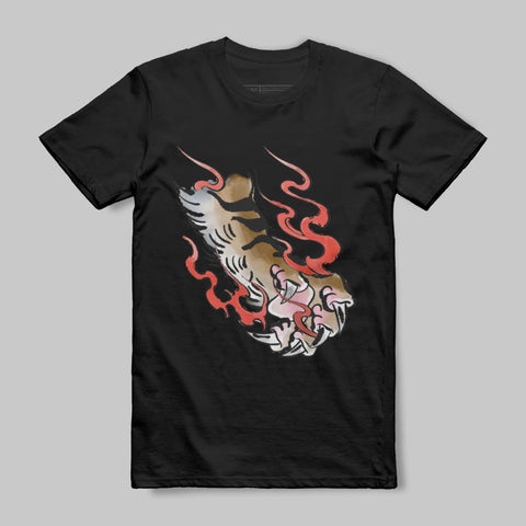 Fierce Tiger Claw with Flames Graphic T-shirt