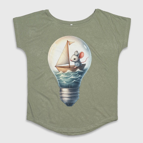 Whimsical Mouse Sailor in Light Bulb Graphic T-Shirt