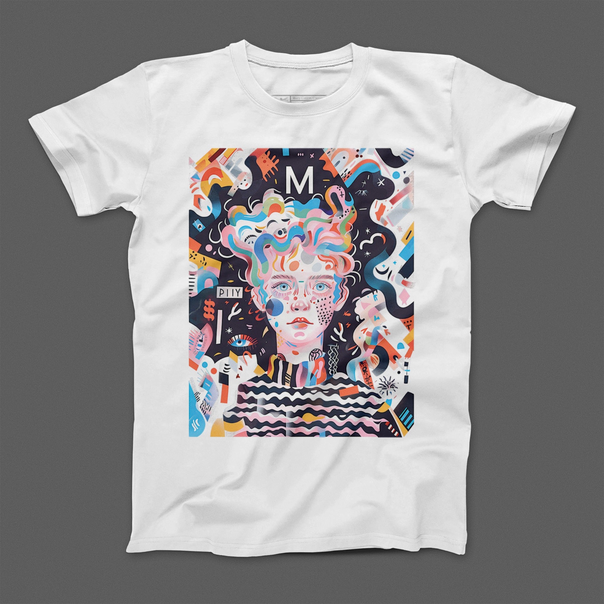 Colorful Abstract Face Art Printed Design T-Shirt