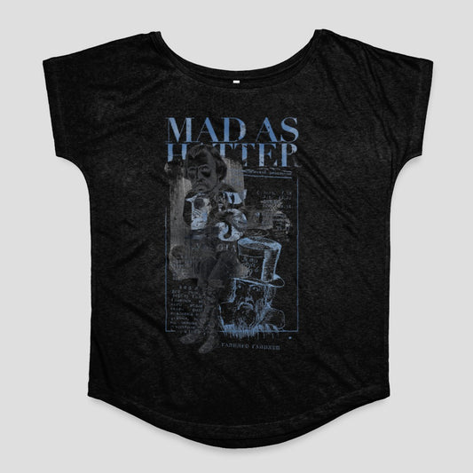 Mad As Hatter Printed Design Black T-Shirt