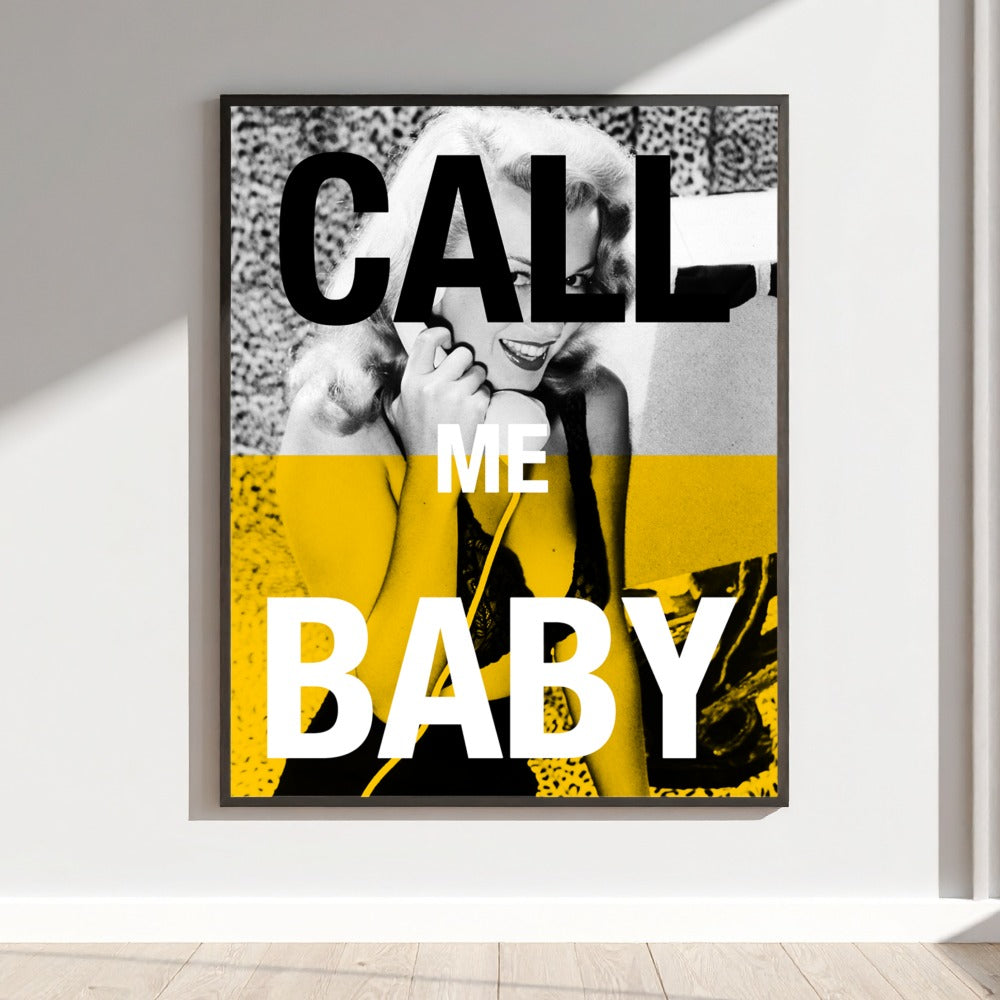 Call Me Baby Black and Yellow Wall Art Print