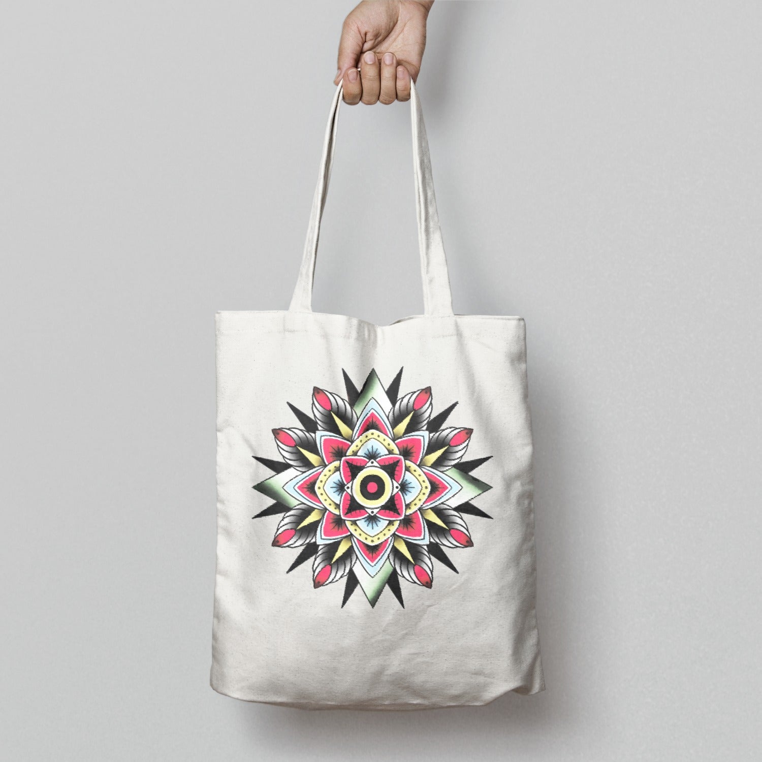 Handheld Totebag with Colorful Mandala Design