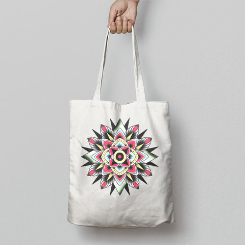 Handheld Totebag with Colorful Mandala Design