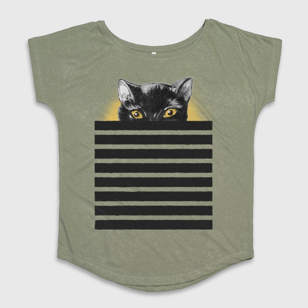 Black Cat with Yellow Eyes Stripe Short-Sleeve T-Shirt