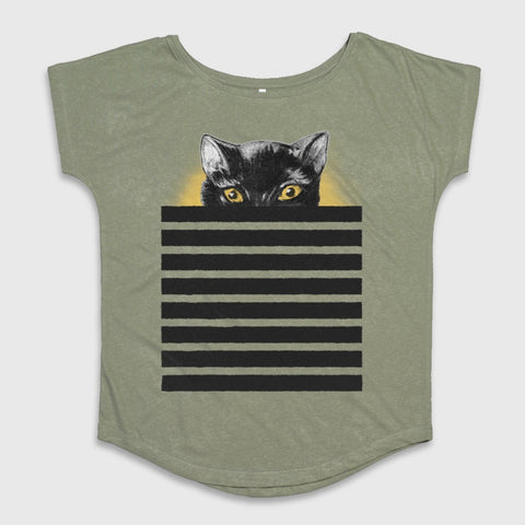 Black Cat with Yellow Eyes Stripe Short-Sleeve T-Shirt