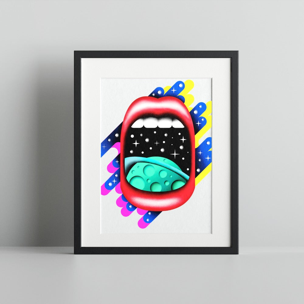 Colorful Surreal Mouth with Space Art Print