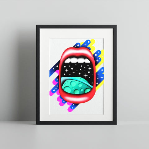 Colorful Surreal Mouth with Space Art Print