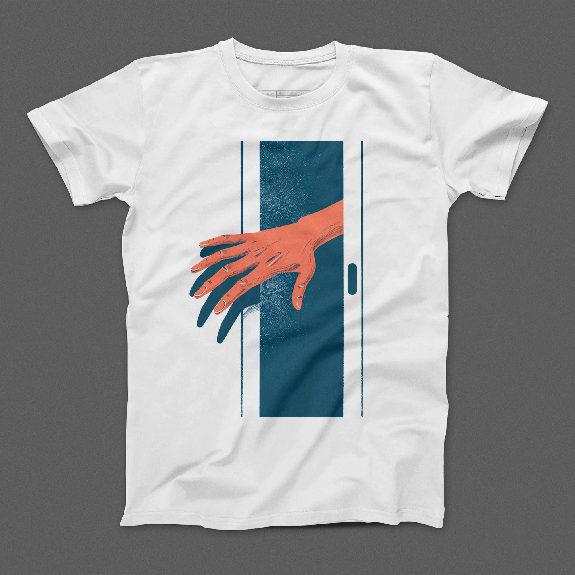 Artistic Red Hand Reaching Through Door Graphic T-Shirt