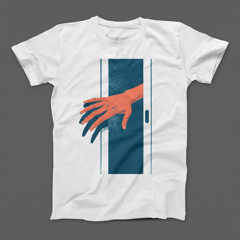Artistic Red Hand Reaching Through Door Graphic T-Shirt