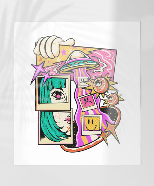 Vibrant Pop Art Inspired Neon Alien Sci-Fi Design Poster