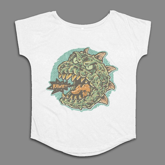 RAWR Dinosaur Monster Graphic on White Women's Shirt