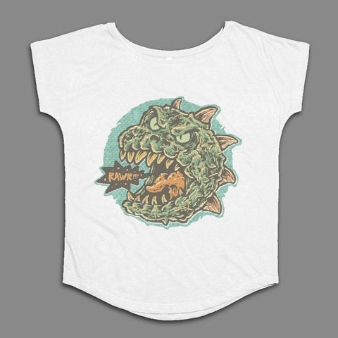 RAWR Dinosaur Monster Graphic on White Women's Shirt