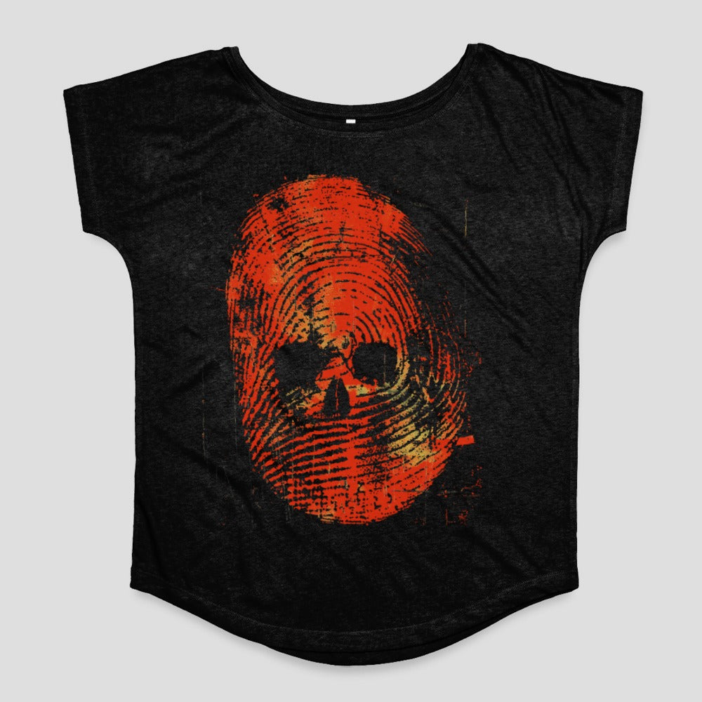 Black T-shirt with Red Skull and Fingerprint Design