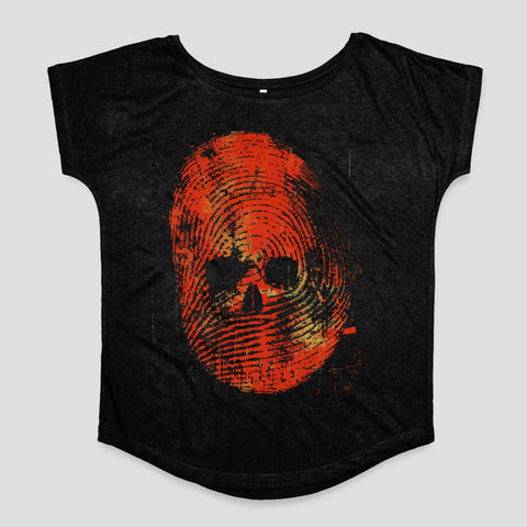 Black T-shirt with Red Skull and Fingerprint Design