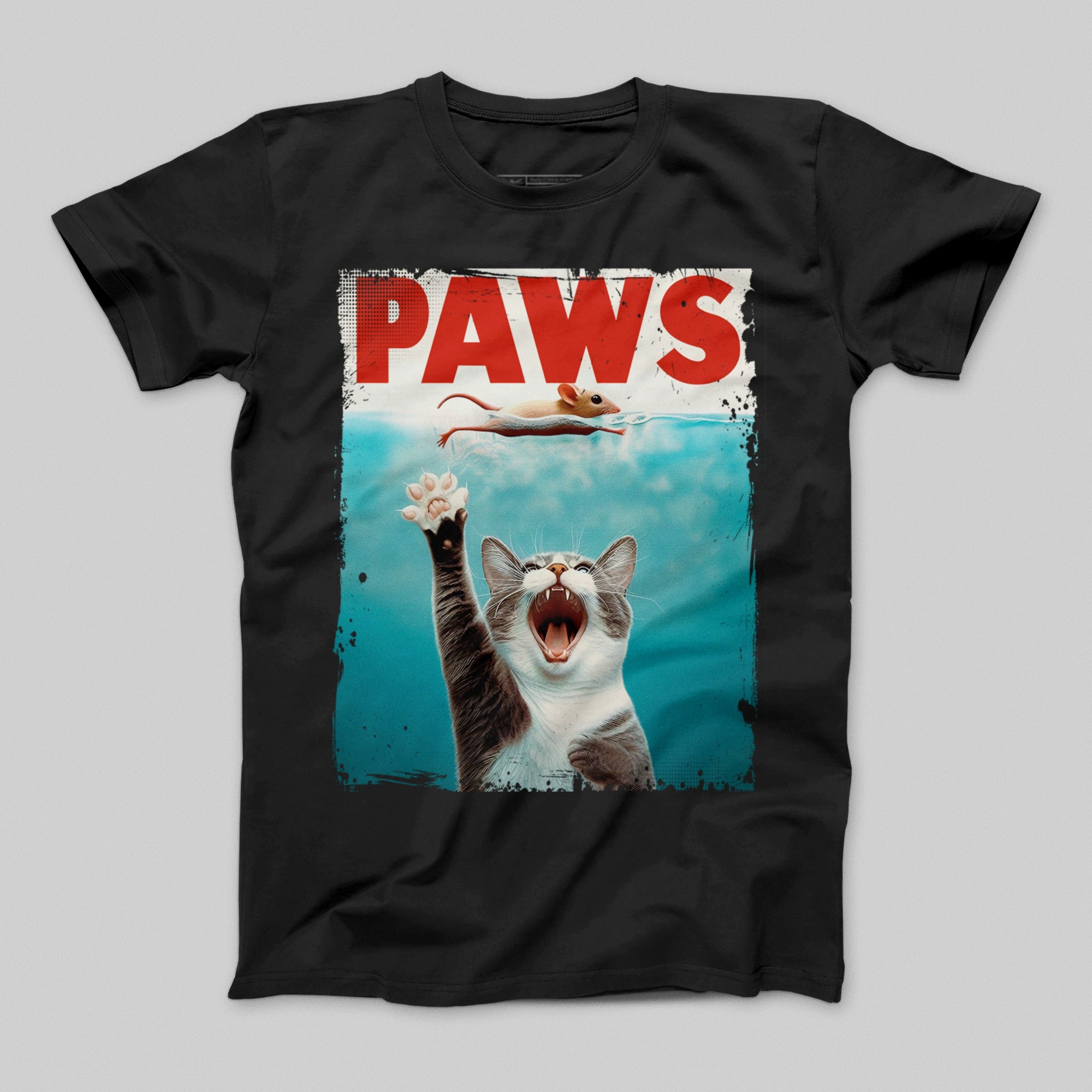 Funny Paws Cat and Mouse Print Graphic T-Shirt