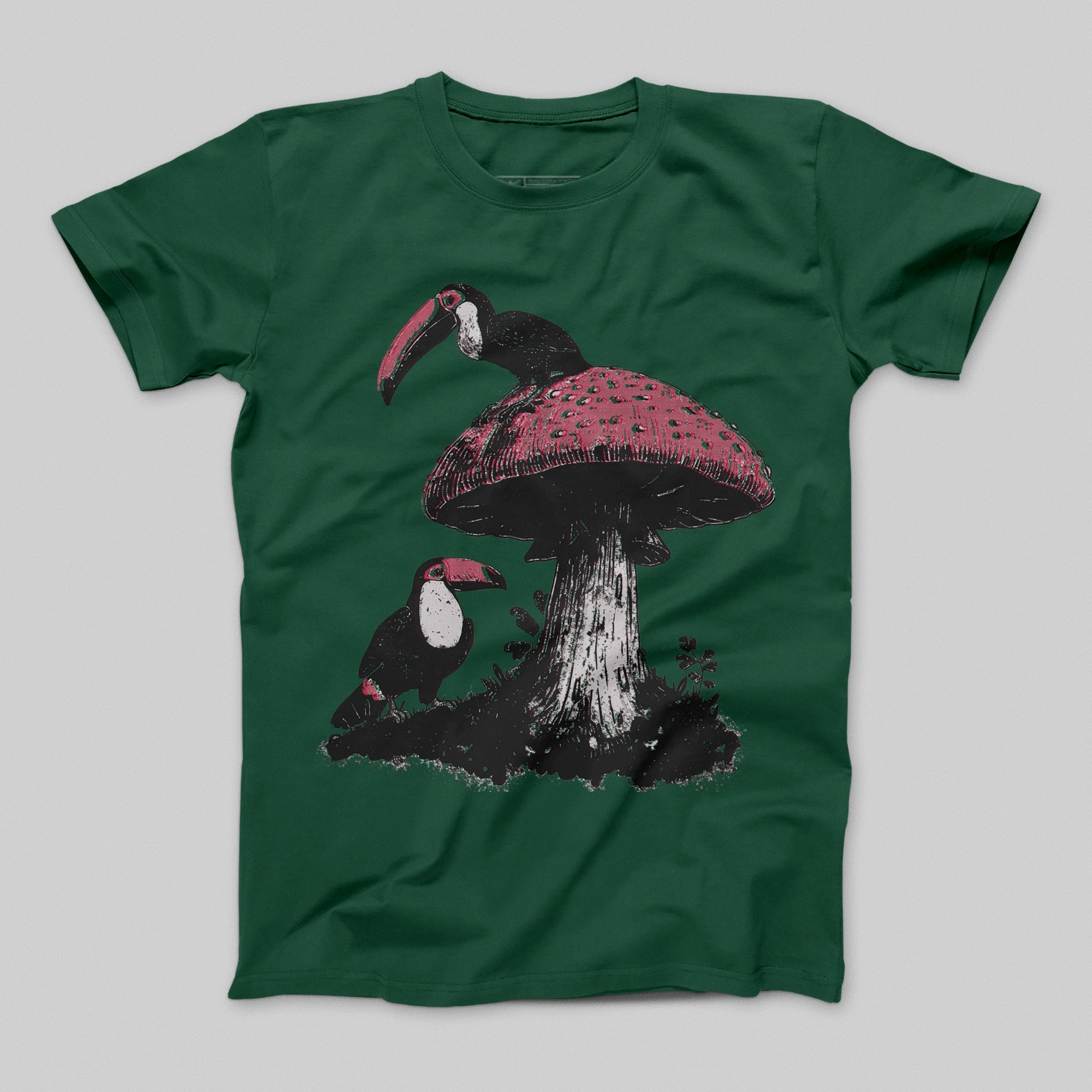 Toucan Birds on Giant Mushroom Graphic T-Shirt