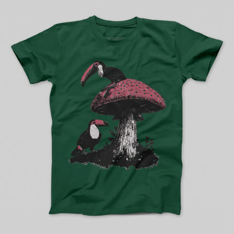 Toucan Birds on Giant Mushroom Graphic T-Shirt