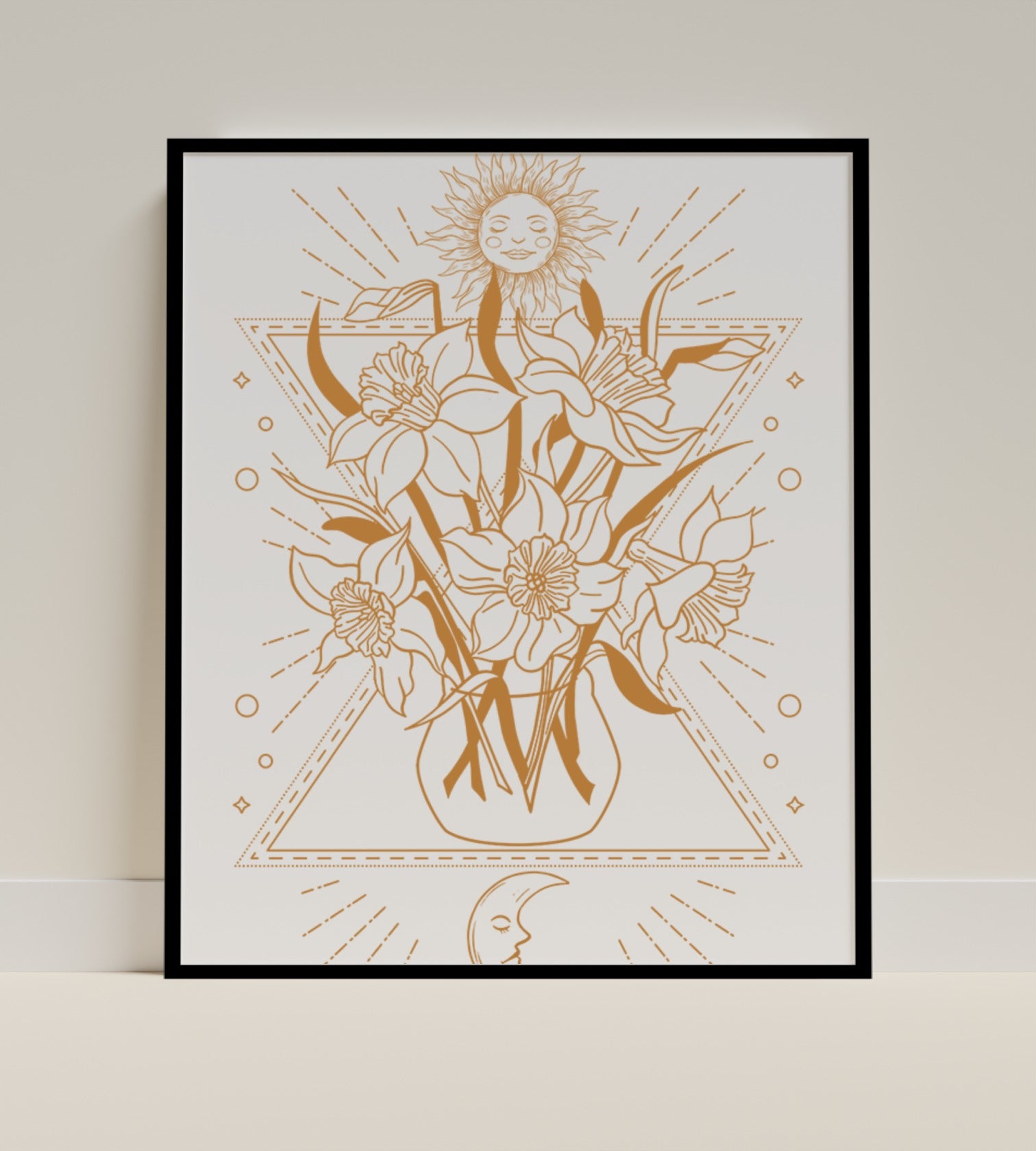 Sun and Flowers Illustration Framed Wall Art Poster