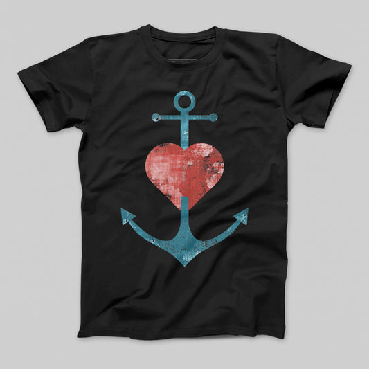 Vintage Heart and Anchor Graphic Design T-Shirt