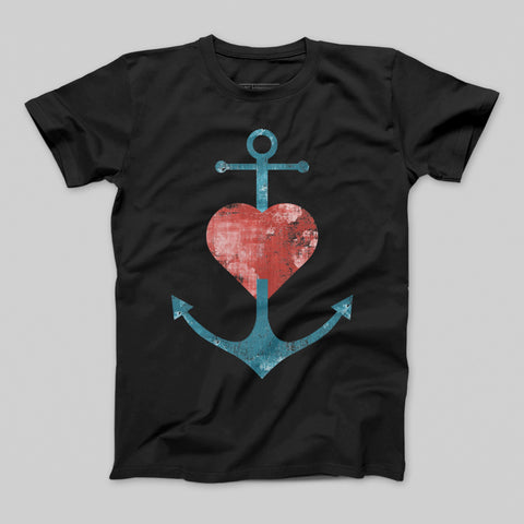 Vintage Heart and Anchor Graphic Design T-Shirt