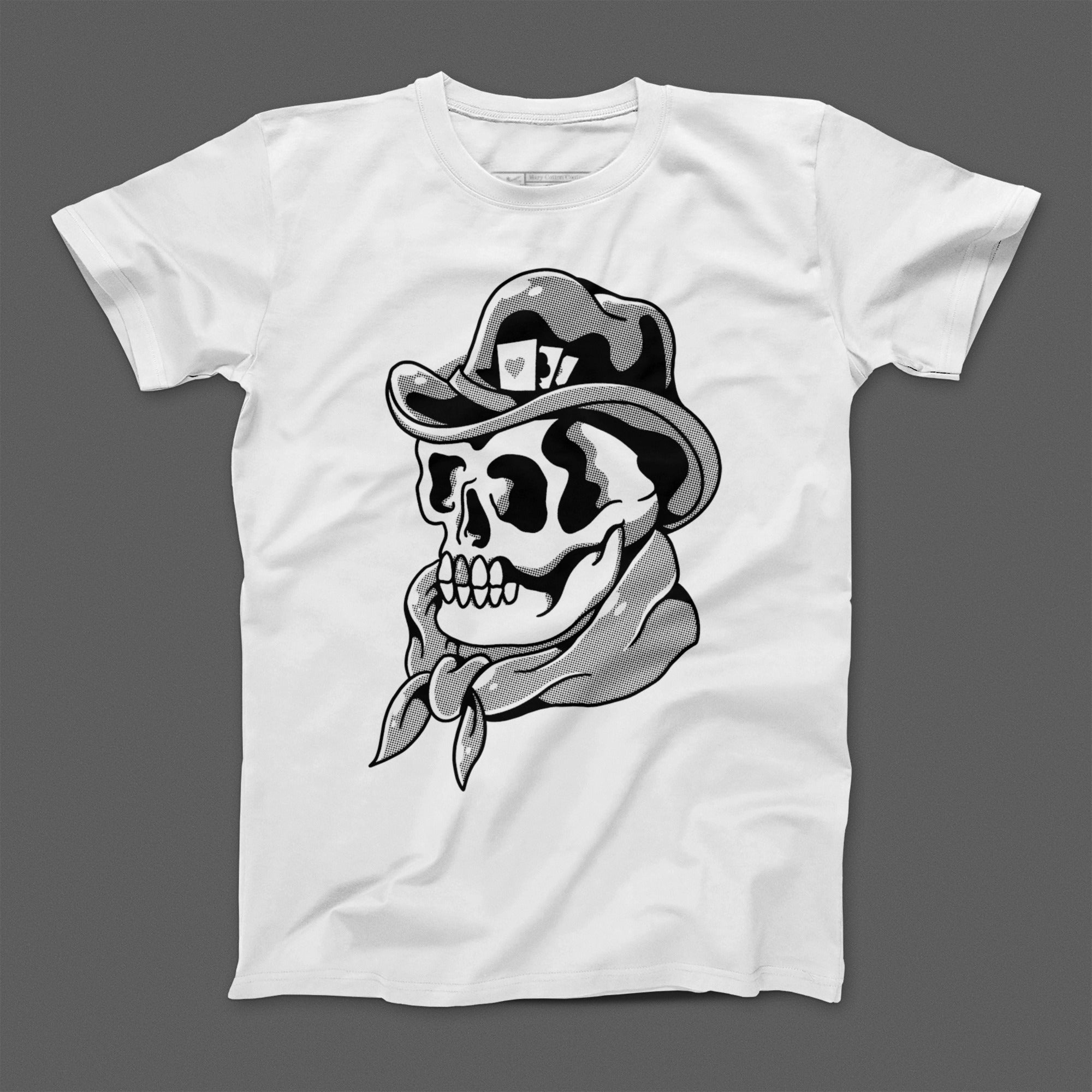 Cowboy Skull with Hat and Bandana Graphic T-Shirt