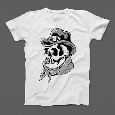 Cowboy Skull with Hat and Bandana Graphic T-Shirt
