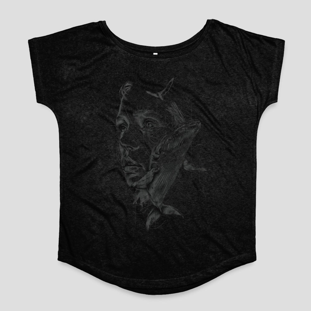 Artistic Face and Whale Sketch Women's T-Shirt