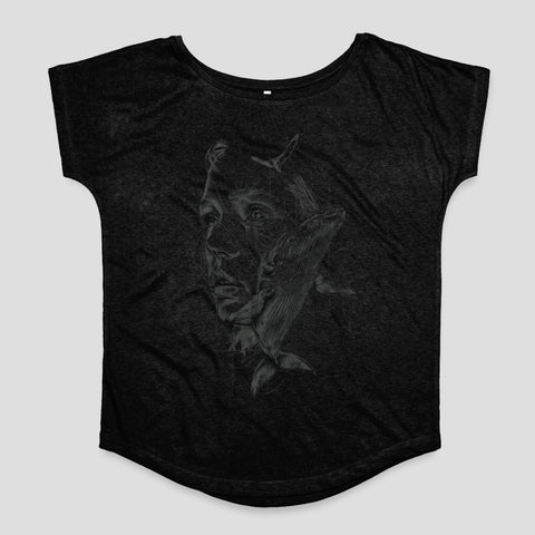 Artistic Face and Whale Sketch Women's T-Shirt
