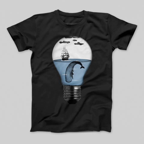 Creative Lightbulb Whale and Ship Graphic T-shirt