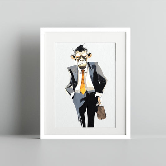 Stylish Monkey in Suit Wall Art Print Office Decor