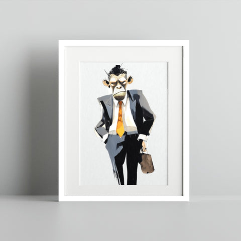 Stylish Monkey in Suit Wall Art Print Office Decor