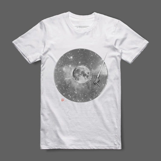 Vinyl Record Moon Graphic White T-Shirt