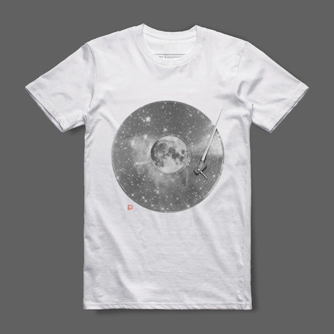 Vinyl Record Moon Graphic White T-Shirt