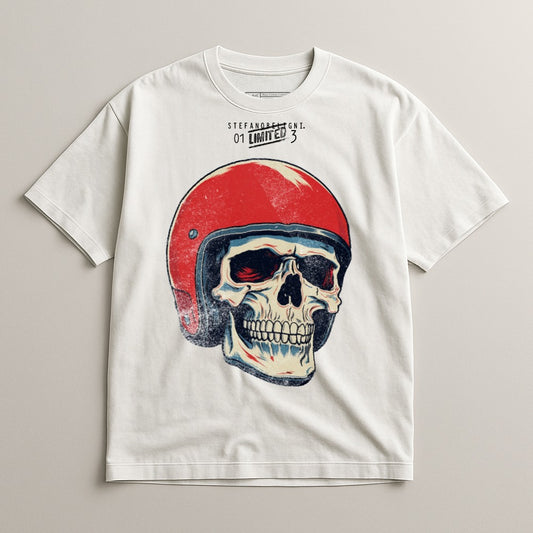 Skull with Red Helmet Graphic Tee Shirt