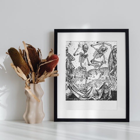Black and White Skeleton Dance Art Print product
