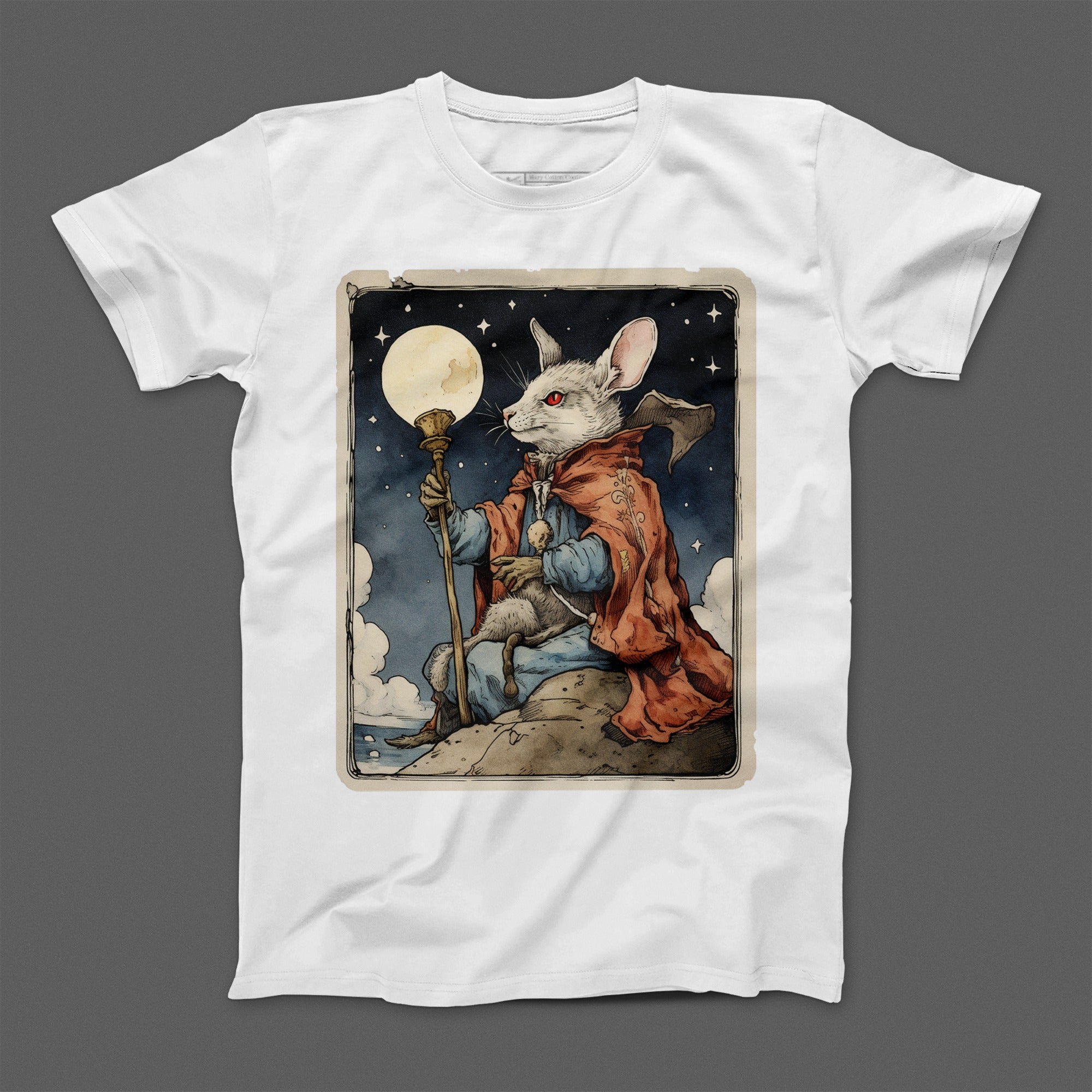 Mystical Rabbit with Moon Staff Graphic T-shirt