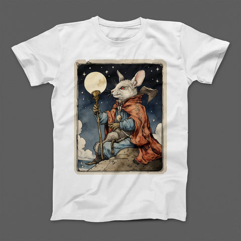 Mystical Rabbit with Moon Staff Graphic T-shirt