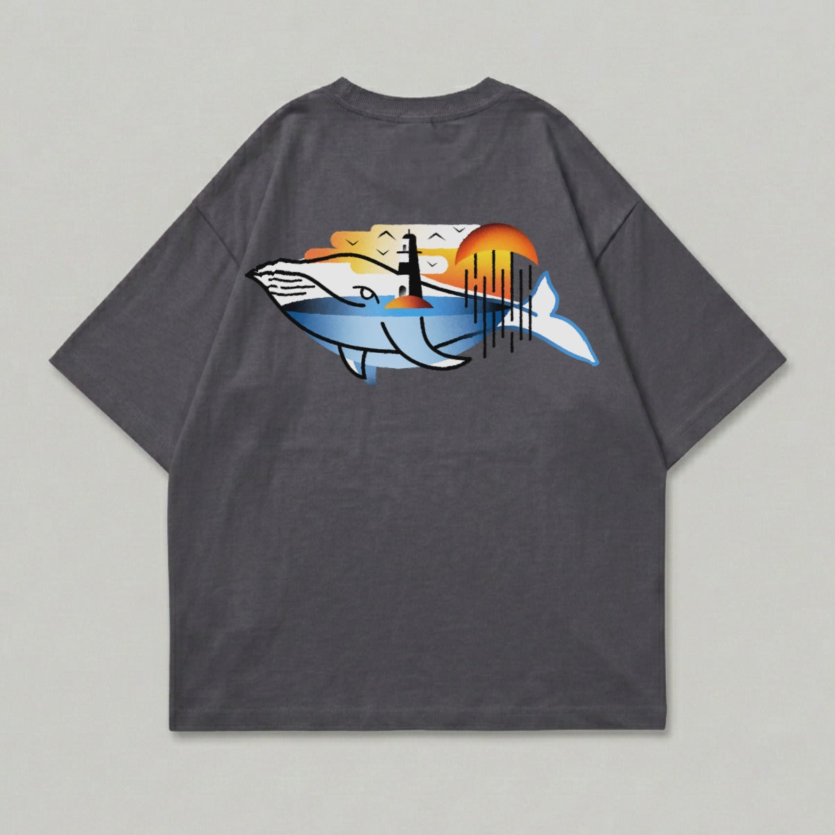 Whale Lighthouse Sunset Ocean Graphic product type