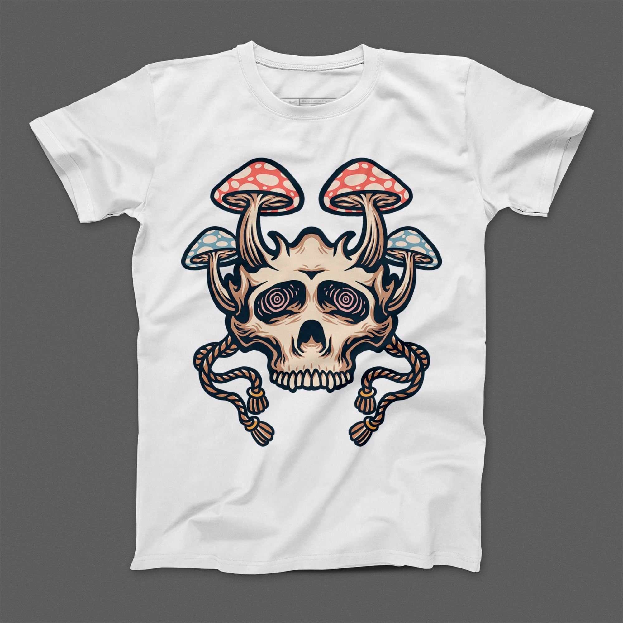 Psychedelic Skull with Mushrooms Graphic T-Shirt