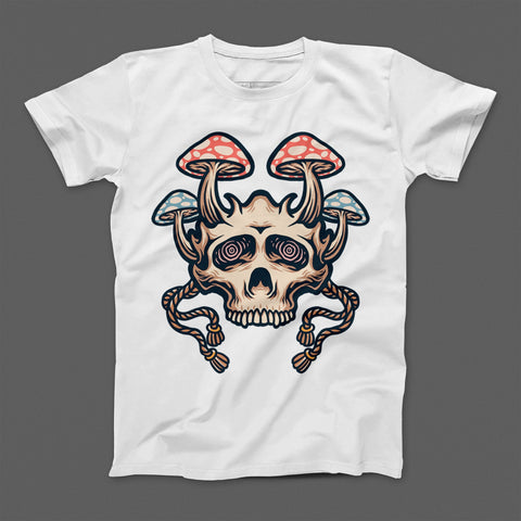 Psychedelic Skull with Mushrooms Graphic T-Shirt