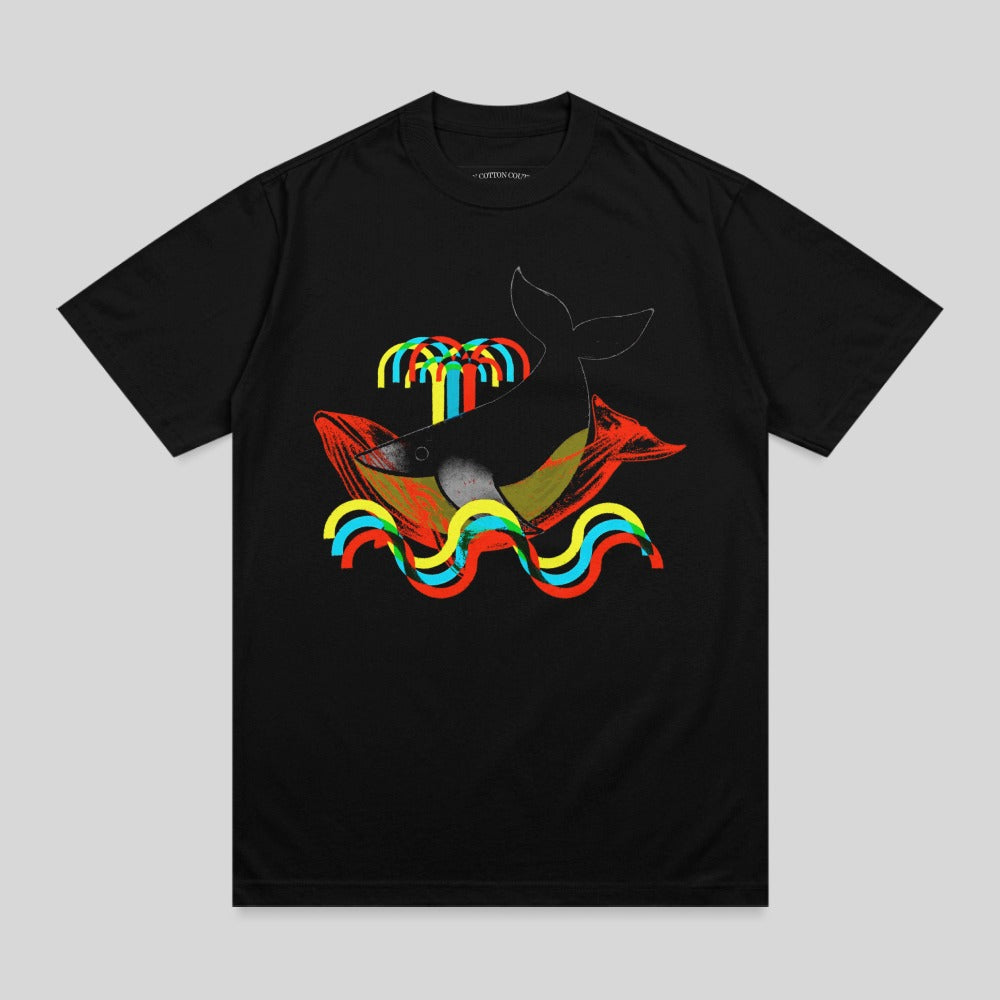 Vibrant Whale Glitch Waves Palm Tree Design T-Shirt product type