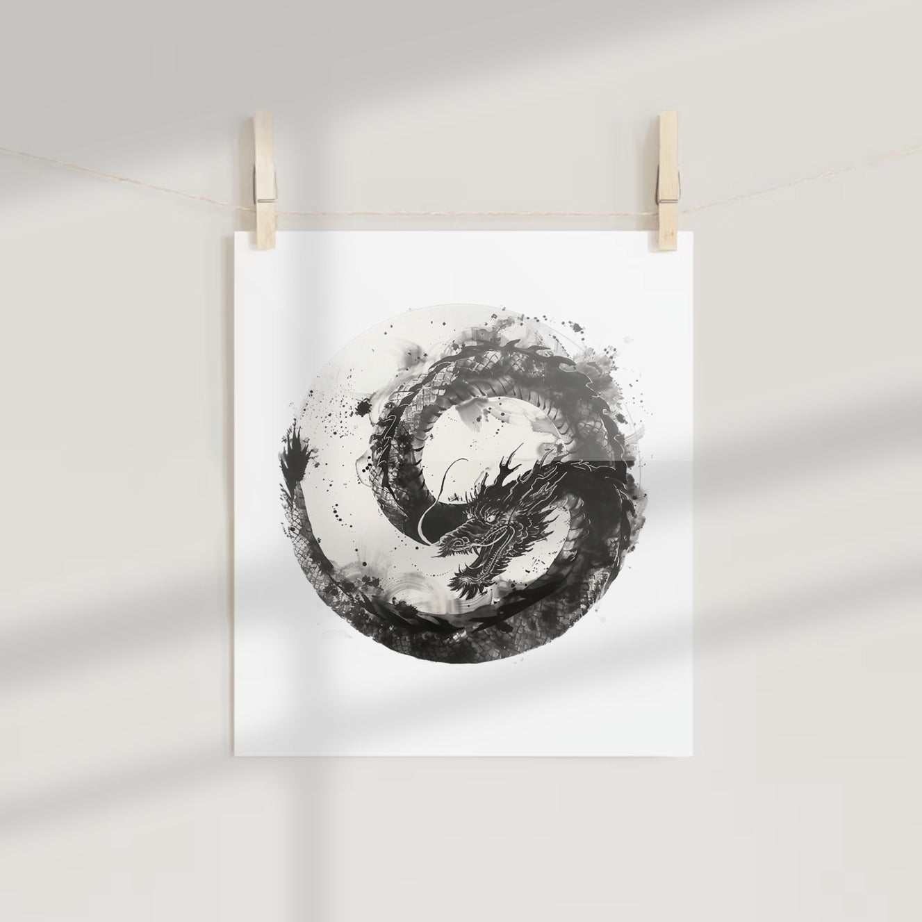 Abstract Black Dragon Circle Art Print Decor