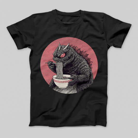 Monster Enjoying Ramen Bowl Graphic T-shirt