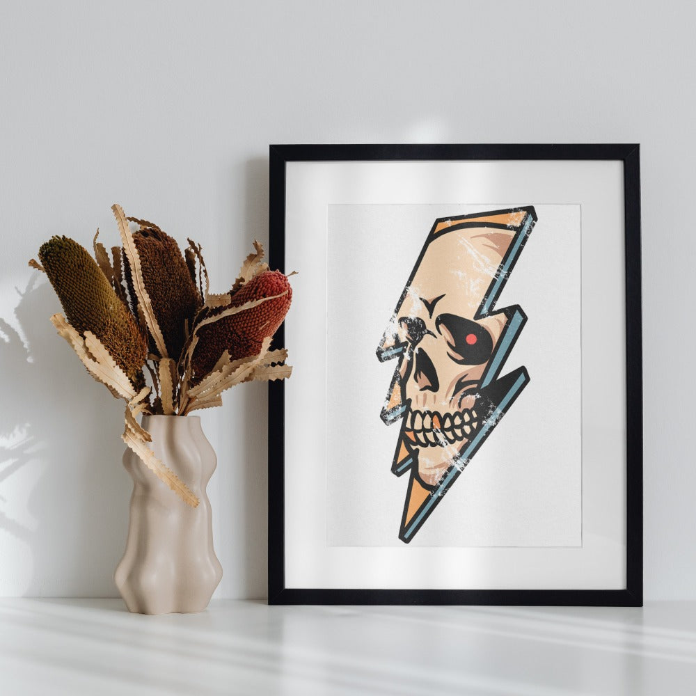 Skull and Lightning Bolt Art in Frame product
