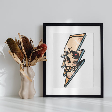 Skull and Lightning Bolt Art in Frame product