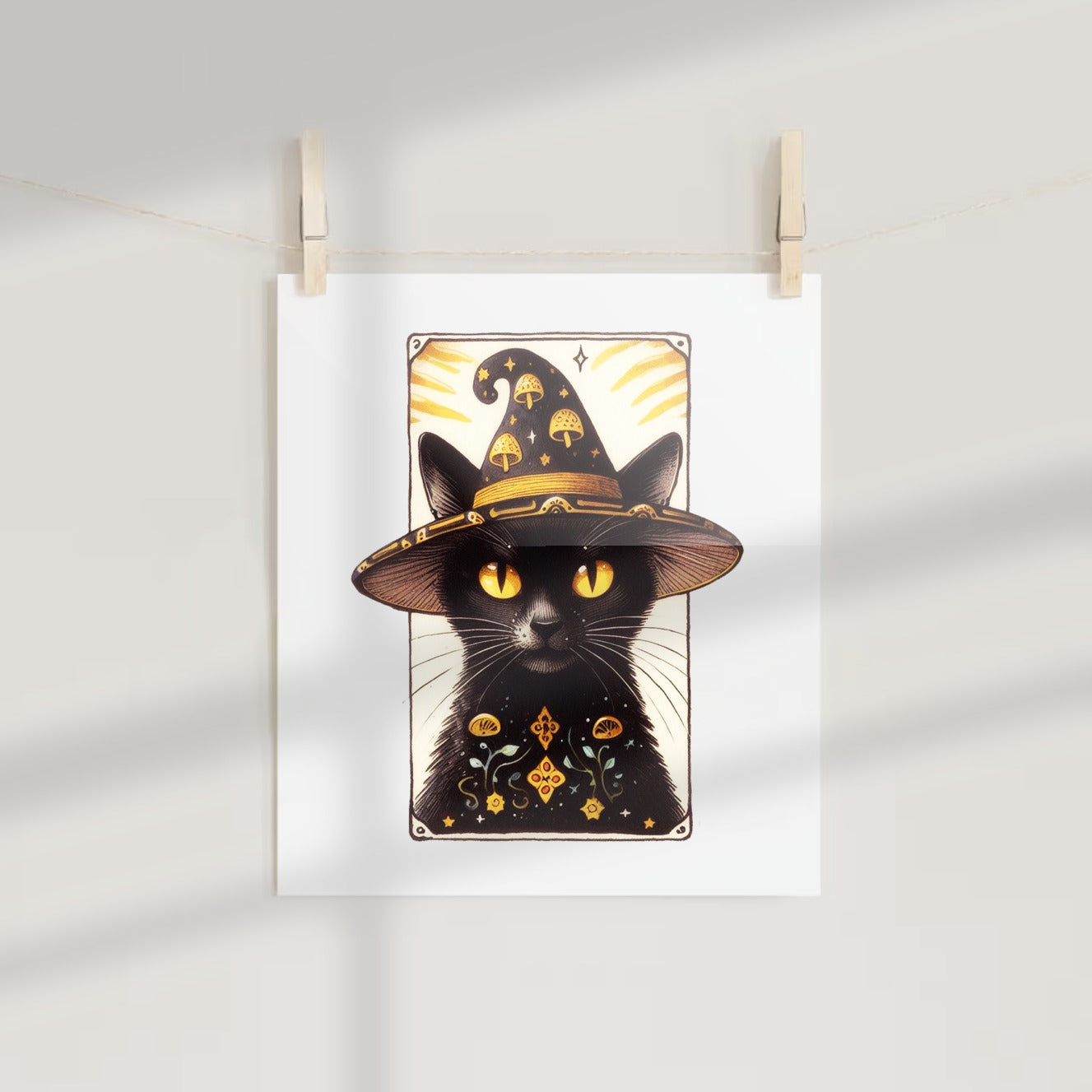 Magical Black Cat with Witch Hat Art Print