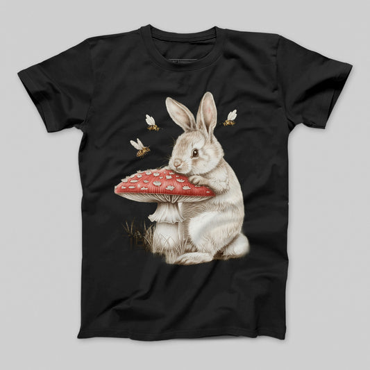 Adorable Bunny with Mushroom Graphic T-Shirt Product