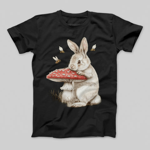 Adorable Bunny with Mushroom Graphic T-Shirt Product