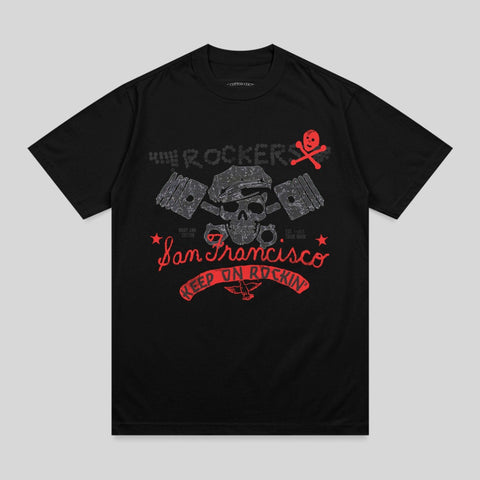 Black t-shirt with "San Francisco" and skull graphic.