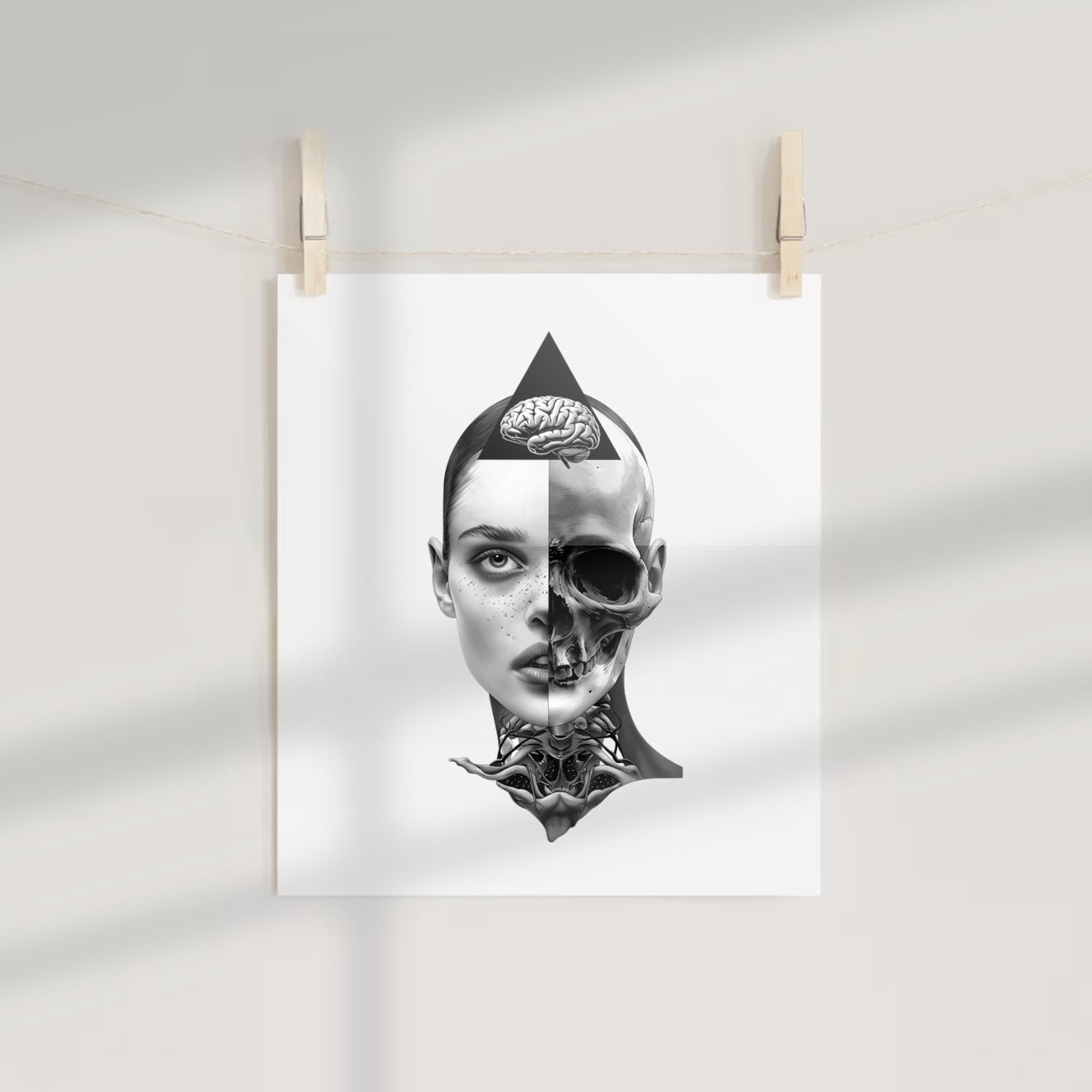 Surreal Half Human Half Skeleton Art Print Poster